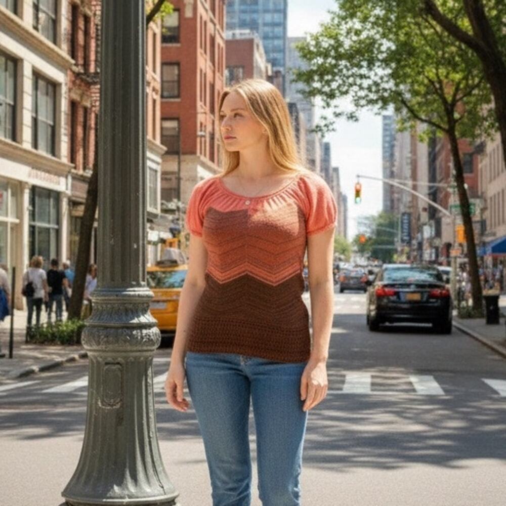 Vintage Y2K Gradient Knit Top - Pink and Brown